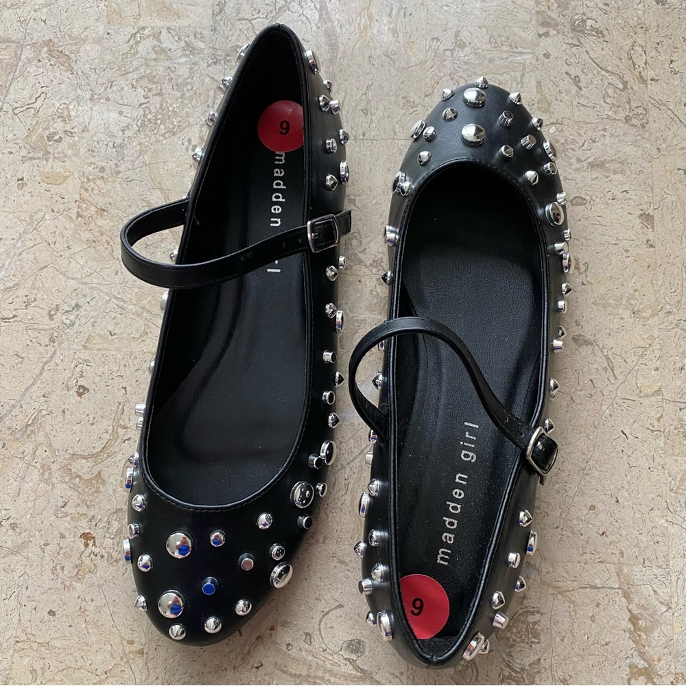 Madden Girl Studded Black Faux Leather Mary Jane Size 6